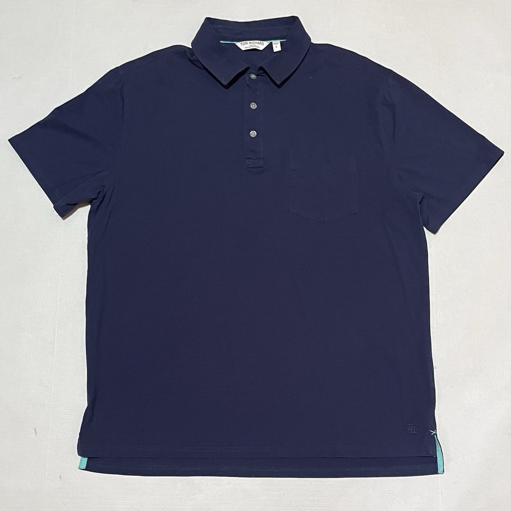Tori Richard Shirt Mens Large Blue Short Sleeve Polo Honolulu Rugby Golf Pima